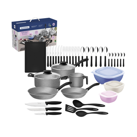 Juego de ollas y cubiertos Tramontina Turim 44 Piezas Gris